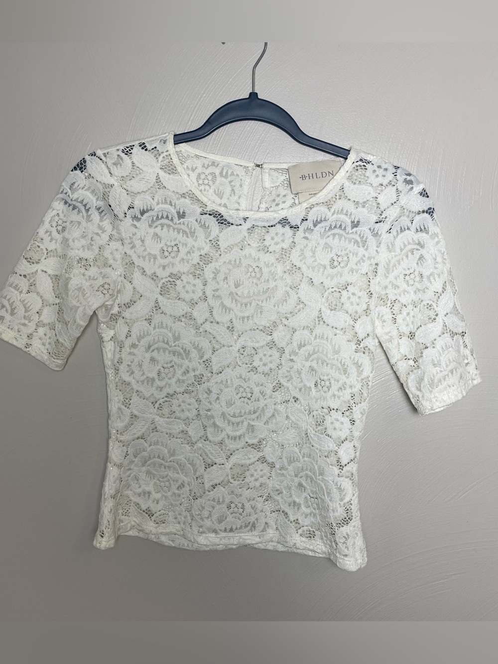 BHLDN XS White Lace Short-Sleeve Top